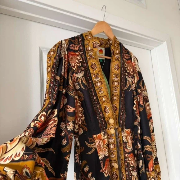 FARM Rio Black Majestic Garden Buttoned Puff Sleeve Maxi Dress Size Small - Picture 2 of 8